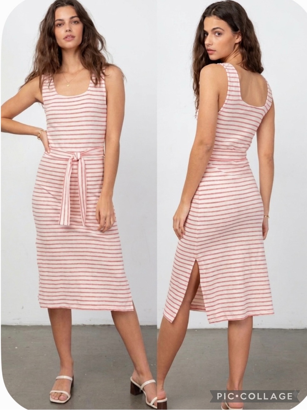 Rails Taylin Peony Pink Ivory Striped Knit Tie Waist Midi Tank Dress S Preppy